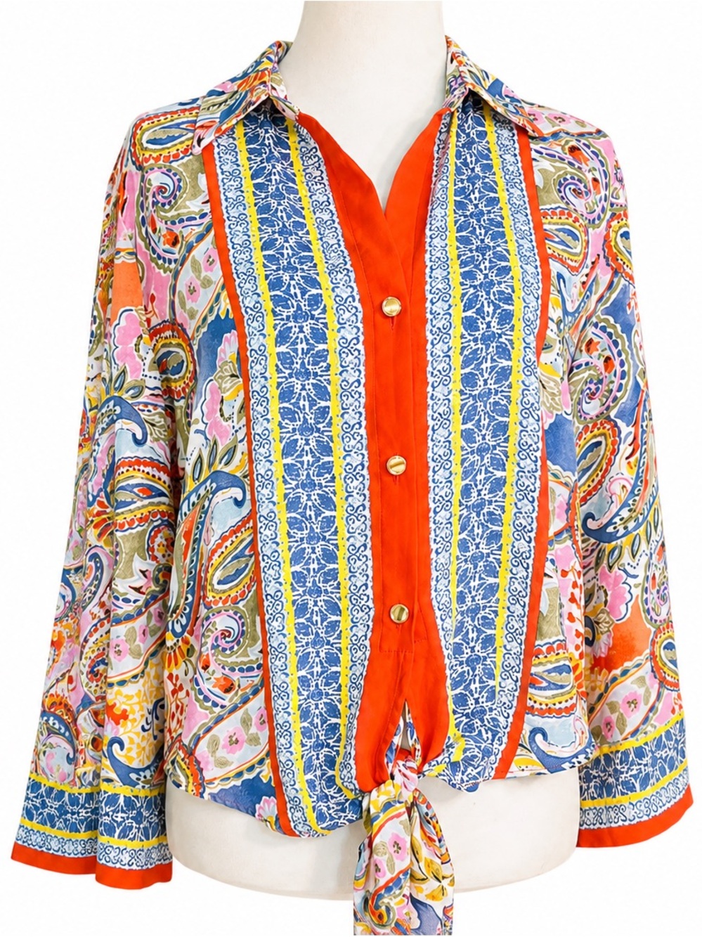 a Floral & Ivy Multicolor Paisley Print Tie-Waist Blouse small - Picture 2 of 14
